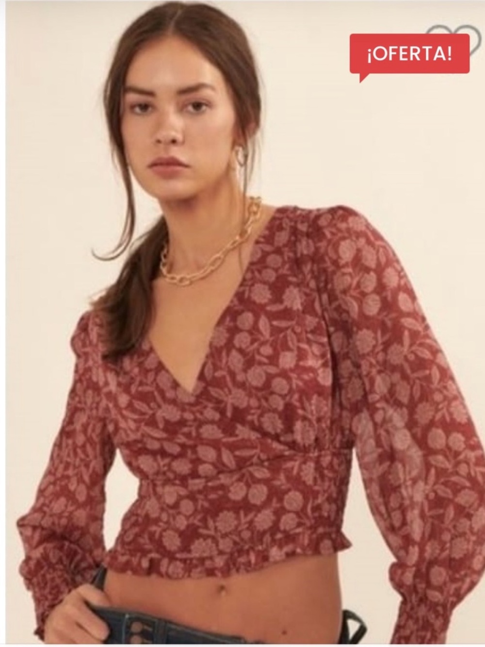 Floral V-Neck Smocked Waist Top - Rust